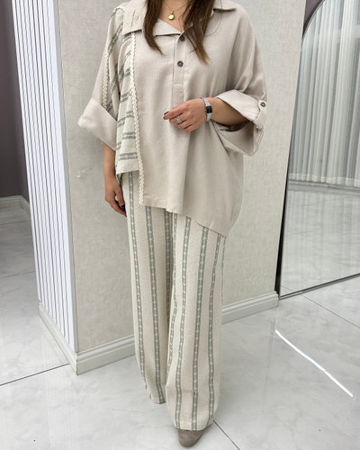 ست شومیز و شلوار لینن مدل راهراه