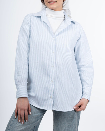 شومیز لینن راهراه دبل فیس طرح ۱