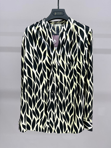 شومیز ساتن مشکی طلایی طرح برگ