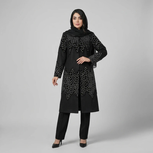 مانتو مجلسی زنانه مدل سنگدوزی نقره ای